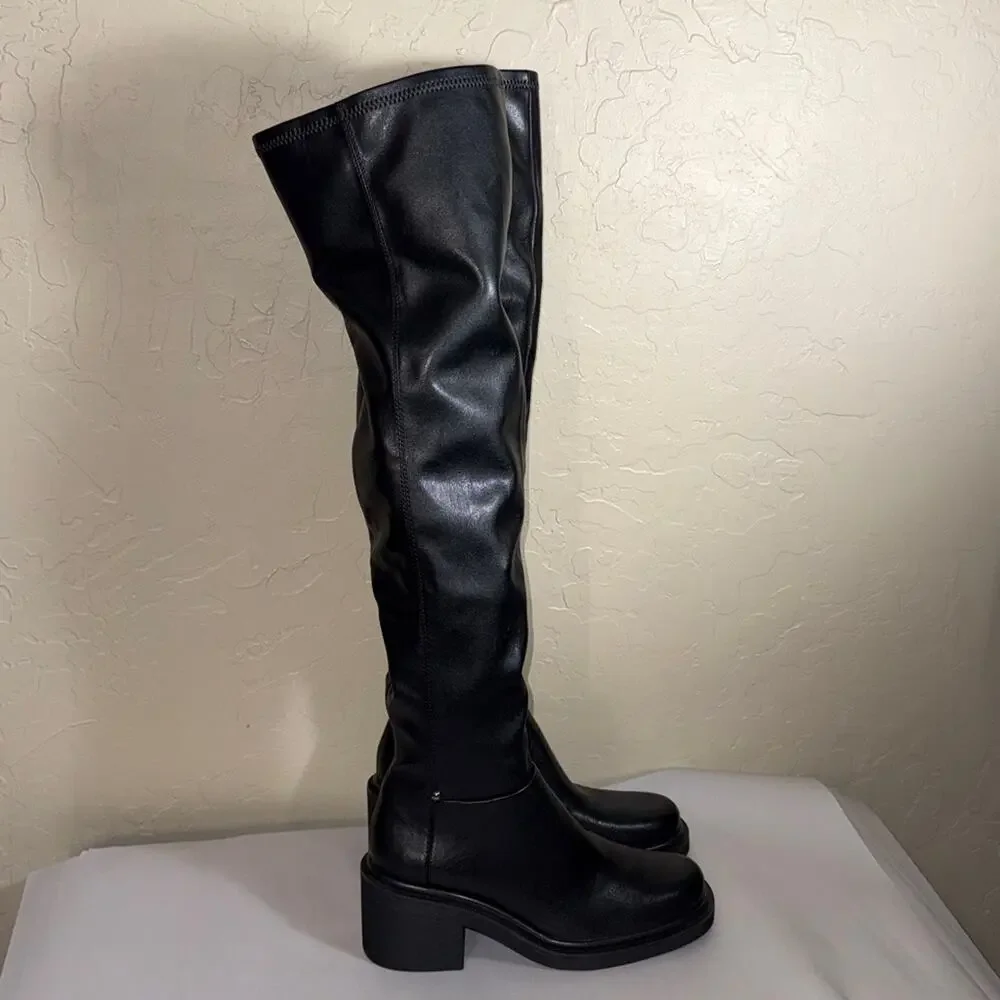 Franco Sarto black over the knee boot man made material size 8. NWOB.